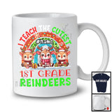 Personalized I Teach The Cutest 1st Grade Reindeers; Merry Christmas Custom Name Teacher; Rainbow T-Shirt