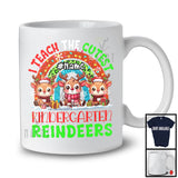 Personalized I Teach The Cutest Kindergarten Reindeers; Merry Christmas Custom Name Teacher; Rainbow T-Shirt