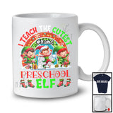 Personalized I Teach The Cutest Preschool Elf; Merry Christmas Custom Name Teacher; Rainbow T-Shirt