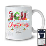 Personalized ICU Christmas Crew; Wonderful X-mas Red Green Plaid; Custom Name Nurse Group T-Shirt