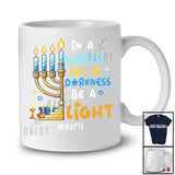 Personalized In A World Full Of Darkness Be A Light; Joyful Hanukkah Custom Name Menorah Light T-Shirt