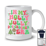 Personalized In My Holly Jolly Dog Groomer Era; Amazing Christmas Groovy Santa; Custom Name Jobs T-Shirt