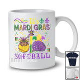 Personalized It's Mardi Gras Softball; Lovely Beads Custom Name Softball Player; Family T-Shirt