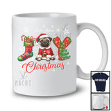 Personalized Joy Christmas, Lovely Custom Name Santa Pug, X-mas Sock Tree Snowing T-Shirt