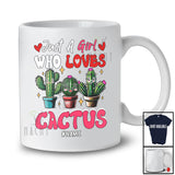 Personalized Just A Girl Who Loves Cactus; Adorable Hearts Cactus; Custom Name Family T-Shirt