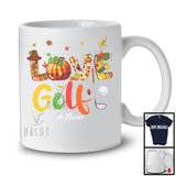 Personalized LOVE Golf; Joyful Thanksgiving Plaid Pumpkin; Custom Name Golf Player T-Shirt