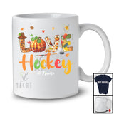 Personalized LOVE Hockey; Joyful Thanksgiving Plaid Pumpkin; Custom Name Hockey Player T-Shirt