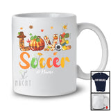 Personalized LOVE Soccer; Joyful Thanksgiving Plaid Pumpkin; Custom Name Soccer Player T-Shirt