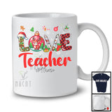 Personalized LOVE Teacher; Amazing Christmas Plaid Ornament; Custom Name Teacher T-Shirt