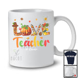 Personalized LOVE Teacher; Joyful Thanksgiving Plaid Pumpkin; Custom Name Teacher T-Shirt