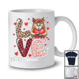 Personalized LOVE; Adorable Valentine Custom Name Capybara Holding Heart; Leopard Plaid T-Shirt