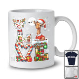 Personalized LOVE, Awesome Christmas Custom Name Giraffe Santa, Candy Cane Plaid Animal T-Shirt