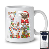 Personalized LOVE, Awesome Christmas Custom Name Pug Santa, Candy Cane Plaid Animal T-Shirt