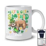 Personalized Let's Get Slothed; Amusing St. Patrick's Day Groovy Custom Name Sloth; Drinking Beer T-Shirt