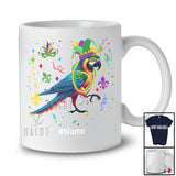 Personalized Macaw With Mardi Gras Beads Jester Hat; Lovely Custom Name Macaw Lover T-Shirt