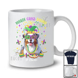 Personalized Mardi Gras Squad; Adorable Custom Name Australian Shepherd Face; Masked Beads T-Shirt