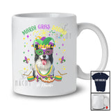 Personalized Mardi Gras Squad; Adorable Custom Name Border Collie Face; Masked Jester Hat T-Shirt