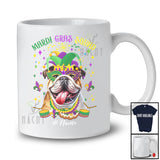 Personalized Mardi Gras Squad; Adorable Custom Name Bulldog Face; Masked Jester Hat T-Shirt