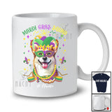 Personalized Mardi Gras Squad; Adorable Custom Name Corgi Face; Masked Jester Hat T-Shirt