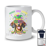 Personalized Mardi Gras Squad; Adorable Custom Name Dachshund Face; Masked Jester Hat T-Shirt