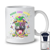 Personalized Mardi Gras Squad; Adorable Custom Name Pit Bull Face; Masked Jester Hat T-Shirt