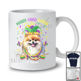 Personalized Mardi Gras Squad; Adorable Custom Name Pomeranian Face; Masked Jester Hat T-Shirt