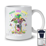 Personalized Mardi Gras Squad; Adorable Custom Name Whippet Face; Masked Jester Hat T-Shirt