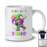 Personalized Mardi Gras Squad; Cheerful Custom Name Dabbing Girl Wearing Jester Hat; Parades T-Shirt