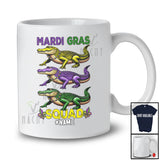 Personalized Mardi Gras Squad; Fantastic Custom Name Three Alligator Crocodiles With Beads T-Shirt