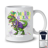 Personalized Mardi Grawr; Joyful Mardi Gras Custom Name T-Rex Dinosaur Wearing Beads T-Shirt