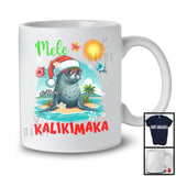 Personalized Mele Kalikimaka; Joyful Christmas Custom Name Hawaiian Santa Monk Seal T-Shirt