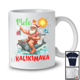 Personalized Mele Kalikimaka; Joyful Christmas Custom Name Hawaiian Santa Riding Monk Seal T-Shirt