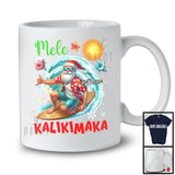 Personalized Mele Kalikimaka; Joyful Christmas Custom Name Hawaiian Santa Surfing Surfer T-Shirt