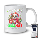 Personalized Merry Bullmas; Lovely Christmas Santa Bulldog With Ornaments; X-mas Lights T-Shirt