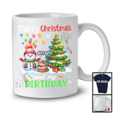 Personalized Merry Christmas And My Birthday; Lovely X-mas Tree Custom Name Snowman T-Shirt