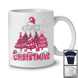 Personalized Merry Christmas; Lovely Pink X-mas Tree Snowing; Pajama Custom Name Family T-Shirt