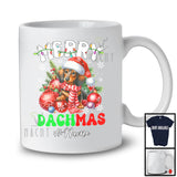 Personalized Merry Dachmas; Lovely Christmas Santa Dachshund With Ornaments; X-mas Lights T-Shirt