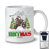 Personalized Merry Dirtmas; Amusing Christmas Plaid Custom Name Santa Riding Dirt Bike; Biker T-Shirt