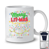 Personalized Merry Lit-mas; Amusing Christmas Colorful Lights Snow; Custom Name Family T-Shirt