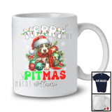 Personalized Merry Pitmas; Lovely Christmas Santa Pit Bull With Ornaments; X-mas Lights T-Shirt