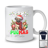 Personalized Merry Pugmas; Lovely Christmas Santa Pug With Ornaments; X-mas Lights T-Shirt