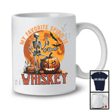 Personalized My Favorite Spirit is Whiskey; Horror Halloween Custom Name Skeleton Drinking; Pumpkin T-Shirt