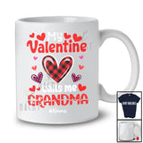 Personalized My Valentine Calls Me Grandma; Cheerful Plaid Hearts; Custom Name Nana Family T-Shirt