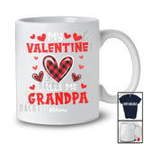 Personalized My Valentine Calls Me Grandpa; Cheerful Plaid Hearts; Custom Name Grandpa Family T-Shirt