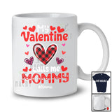 Personalized My Valentine Calls Me Mommy; Cheerful Plaid Hearts; Custom Name Mom Family T-Shirt