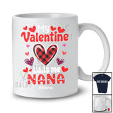 Personalized My Valentine Calls Me Nana; Cheerful Plaid Hearts; Custom Name Grandma Family T-Shirt