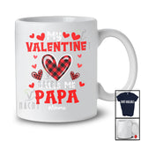 Personalized My Valentine Calls Me Papa; Cheerful Plaid Hearts; Custom Name Papa Family T-Shirt