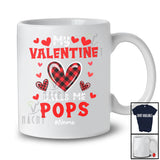 Personalized My Valentine Calls Me Pops; Cheerful Plaid Hearts; Custom Name Pops Family T-Shirt