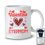 Personalized My Valentine Calls Me Stepmom; Cheerful Plaid Hearts; Custom Name Stepmom Family T-Shirt