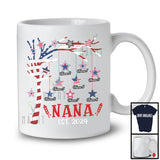 Personalized Nana Est 2024, Lovely 4th Of July Custom Name Grandkids On Tree, Family Patriotic T-Shirt